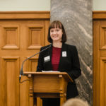 Kathy Errington speaks at policy roundtable in New Zealand Parliament's grand hall